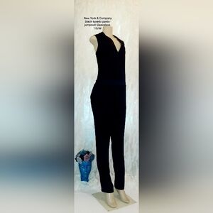 New York & Company | Black Sleeveless Tuxedo Pants- jumpsuit Women's 10/M
